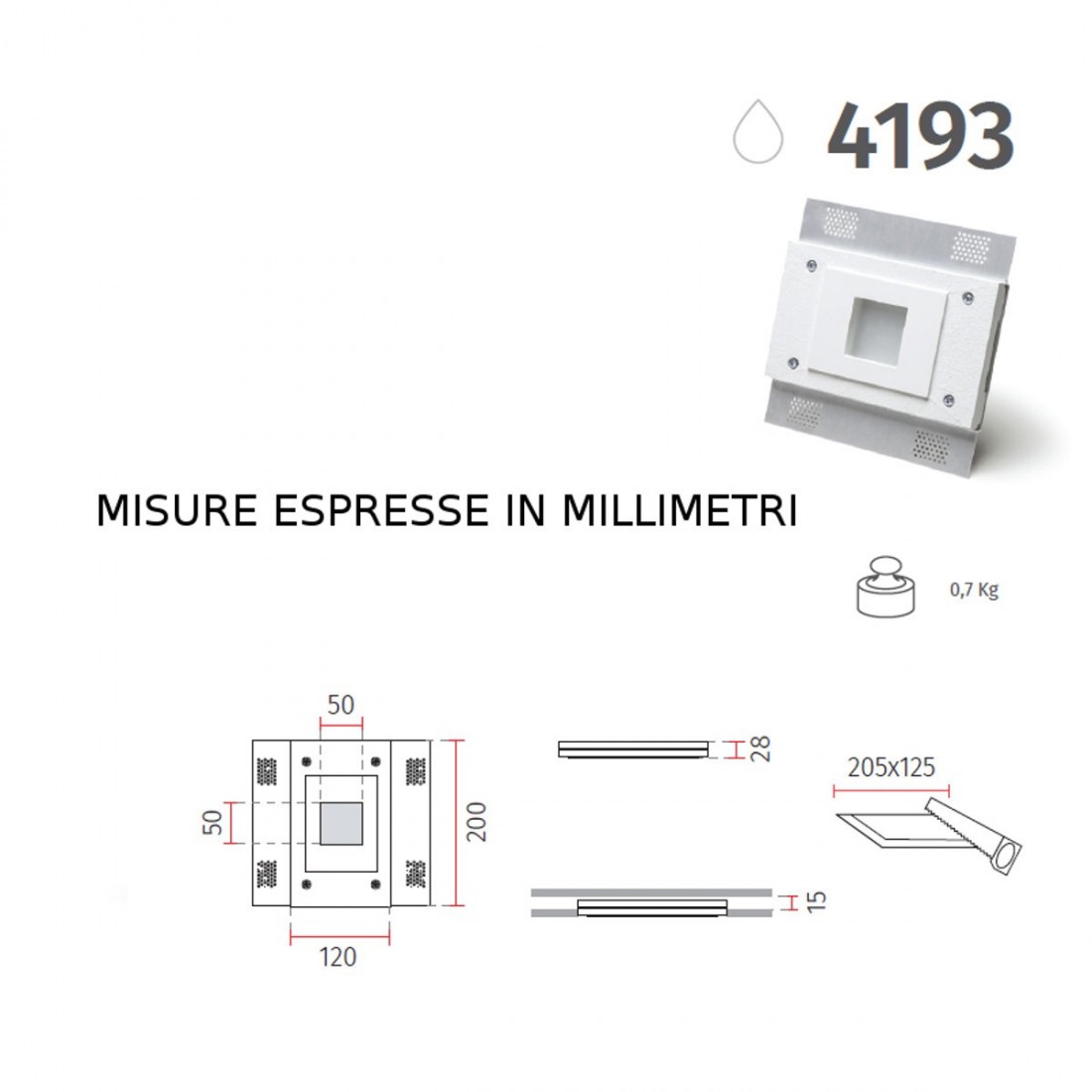 Faretto incasso BF-4193 LED 6.5W 850LM WIRELESS gesso bianco verniciabile rettangolare cartongesso IP20/IP44