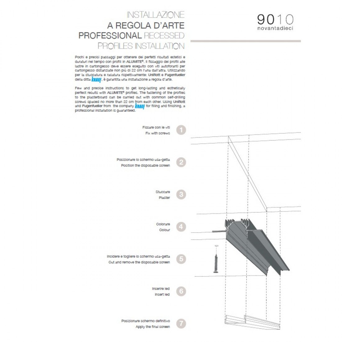 Einbauprofil 9010 Belfiore P003B für Gipskarton für LED-Streifen.