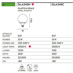 Lampadina globo plastica bianca, E27 15W led, luce naturale