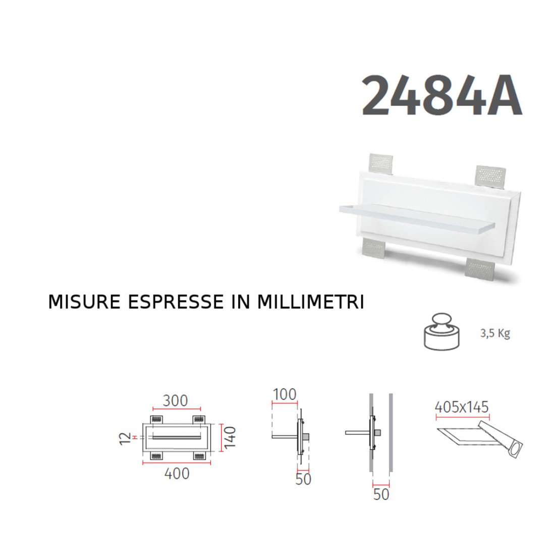 9010 2484B applique incasso con mensola luminosa