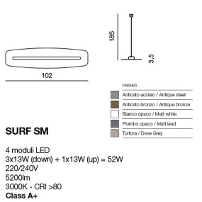 Suspensión moderna, rectangular, cálido módulo LED regulable