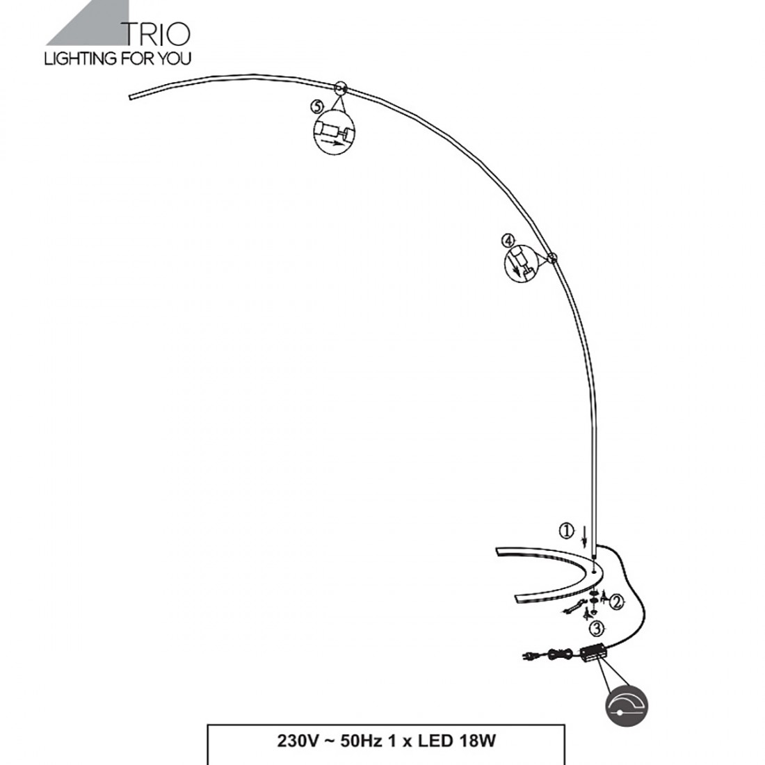 Trio Lighting dimmbare LED-Stehleuchte mit gewölbtem Arm