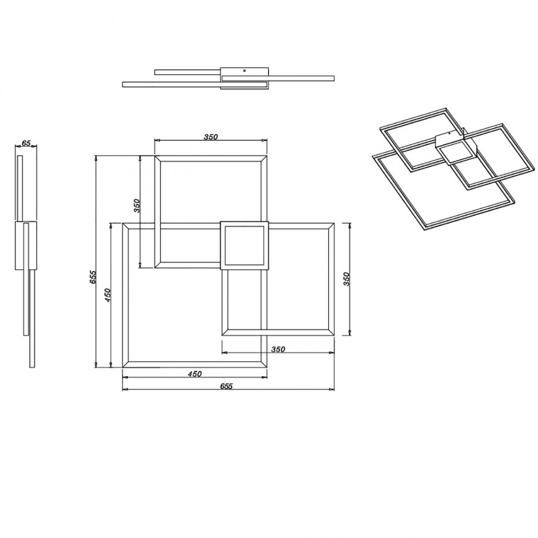 Hydra Trio Ligthing quadratische dimmbare LED-Deckenleuchte