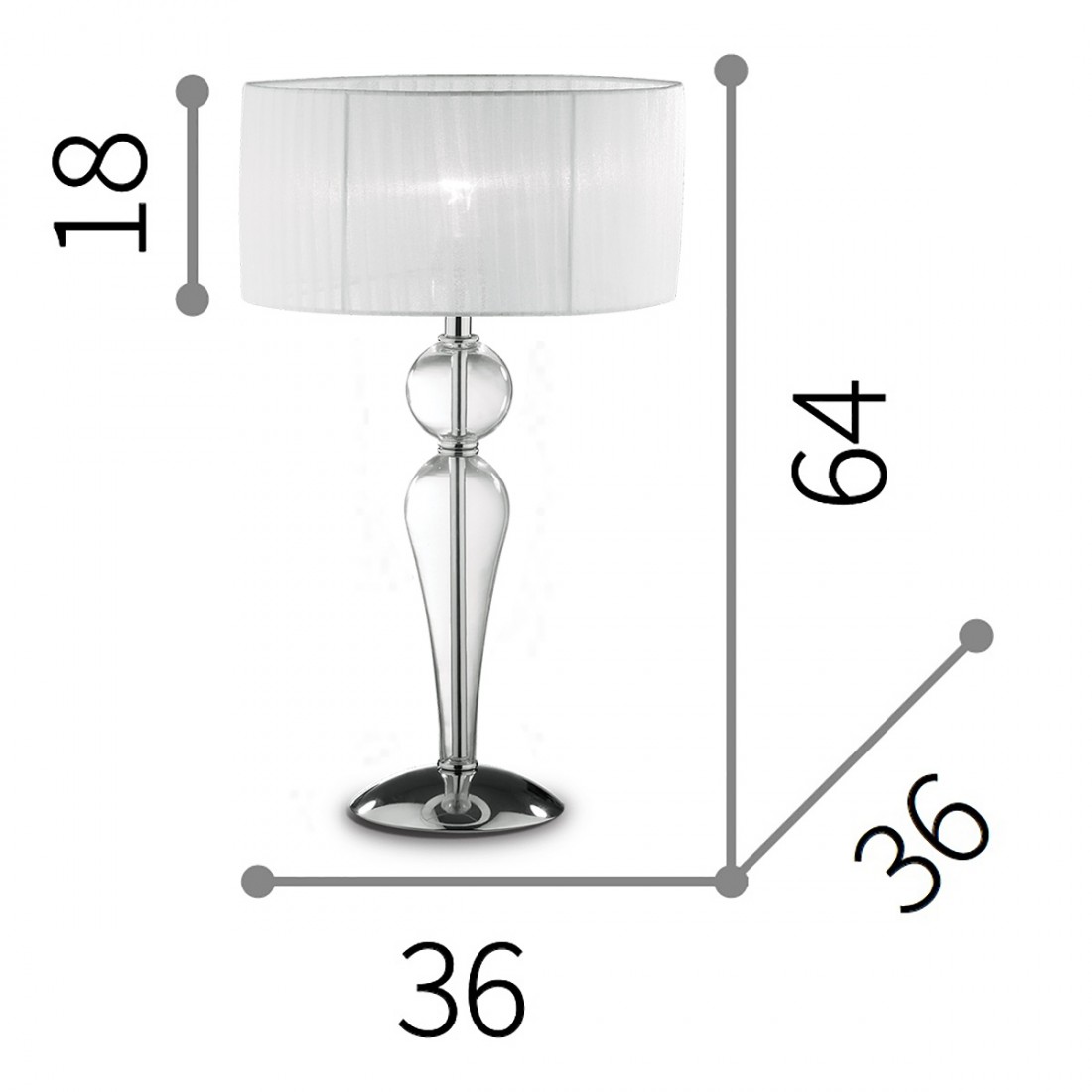 Ideal Lux Tischlampe aus mundgeblasenem Glas und Organzahut