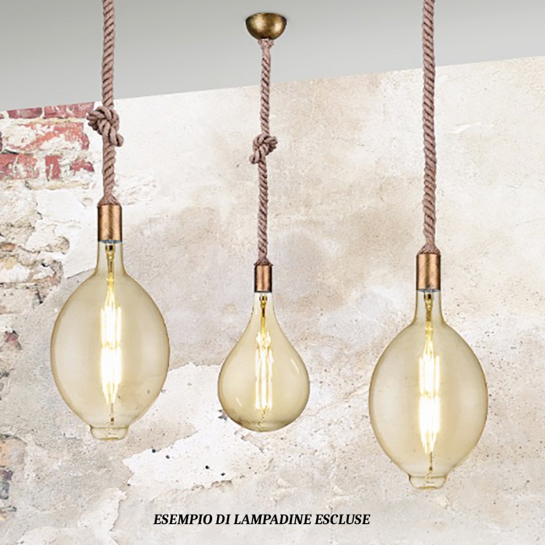 Lustre en corde 1 lumière Rope Trio Lighting rustique vintage seulement ampoule