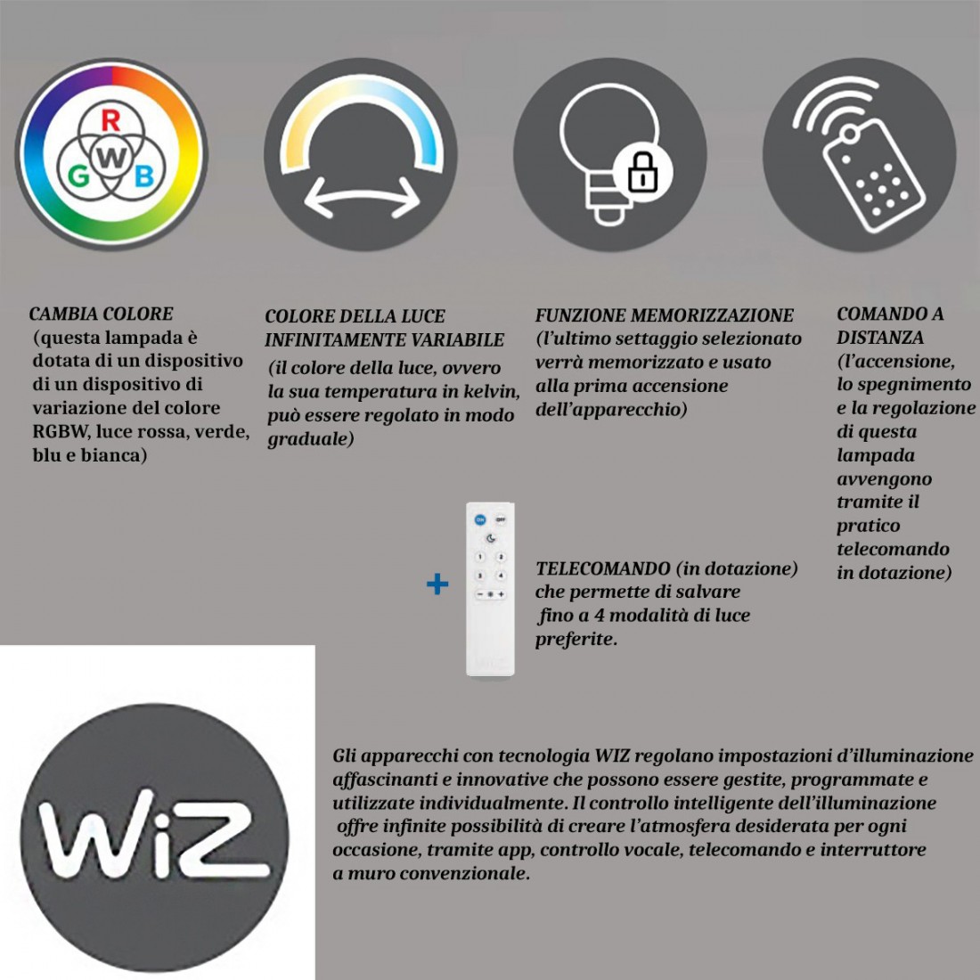 Sistema di wireless con telecomando e lampada e27 2700-3000-4000k