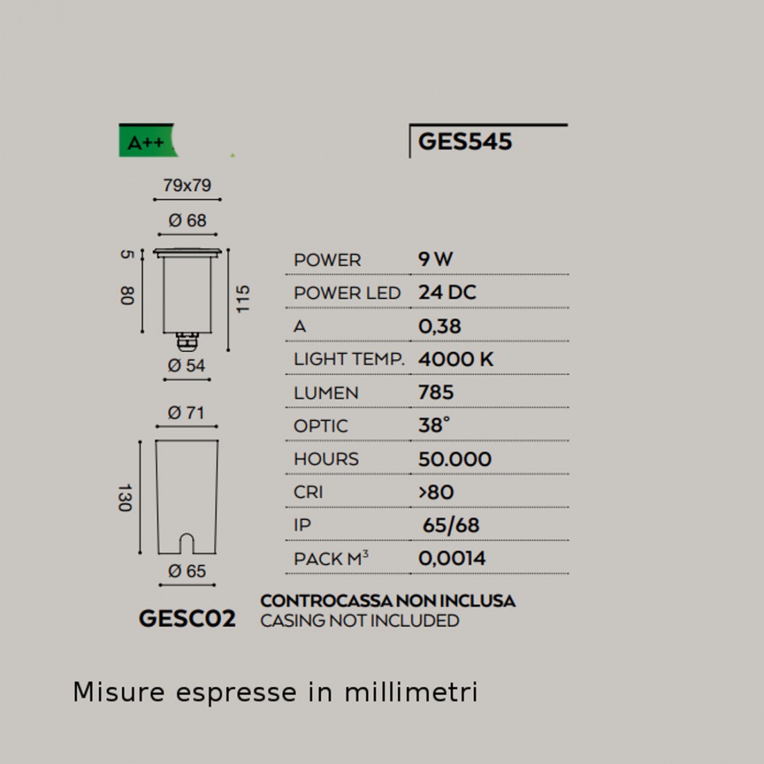 Faretto incasso alluminio acciaio Gea Led EOSTRE Q GES545