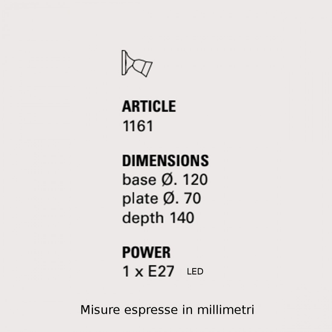 Portalampada E27 da parete con base inclinata bianco