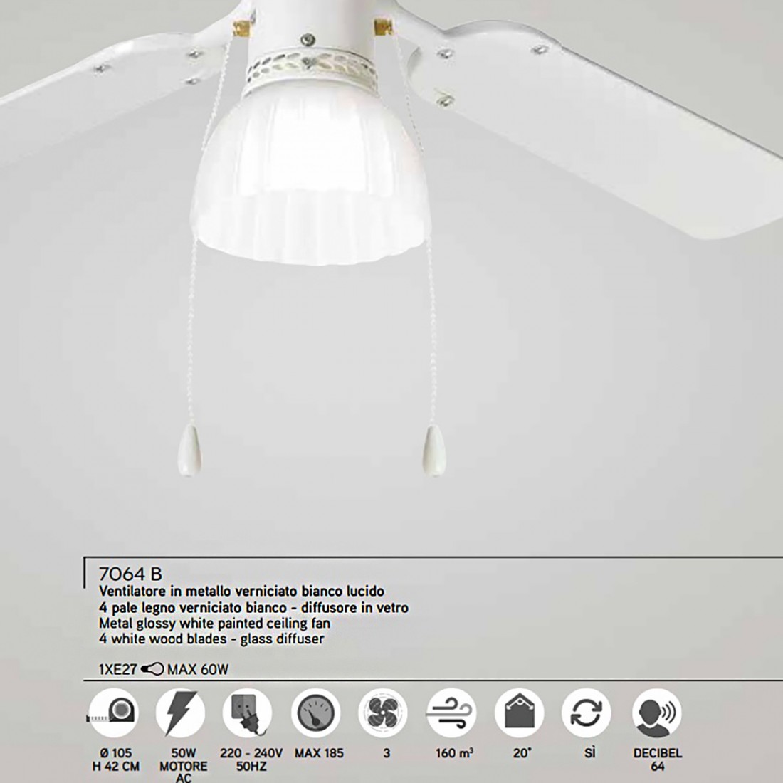 Perenz Ventilatore soffitto 4 pale bicolore con luce e telecomando 130cm