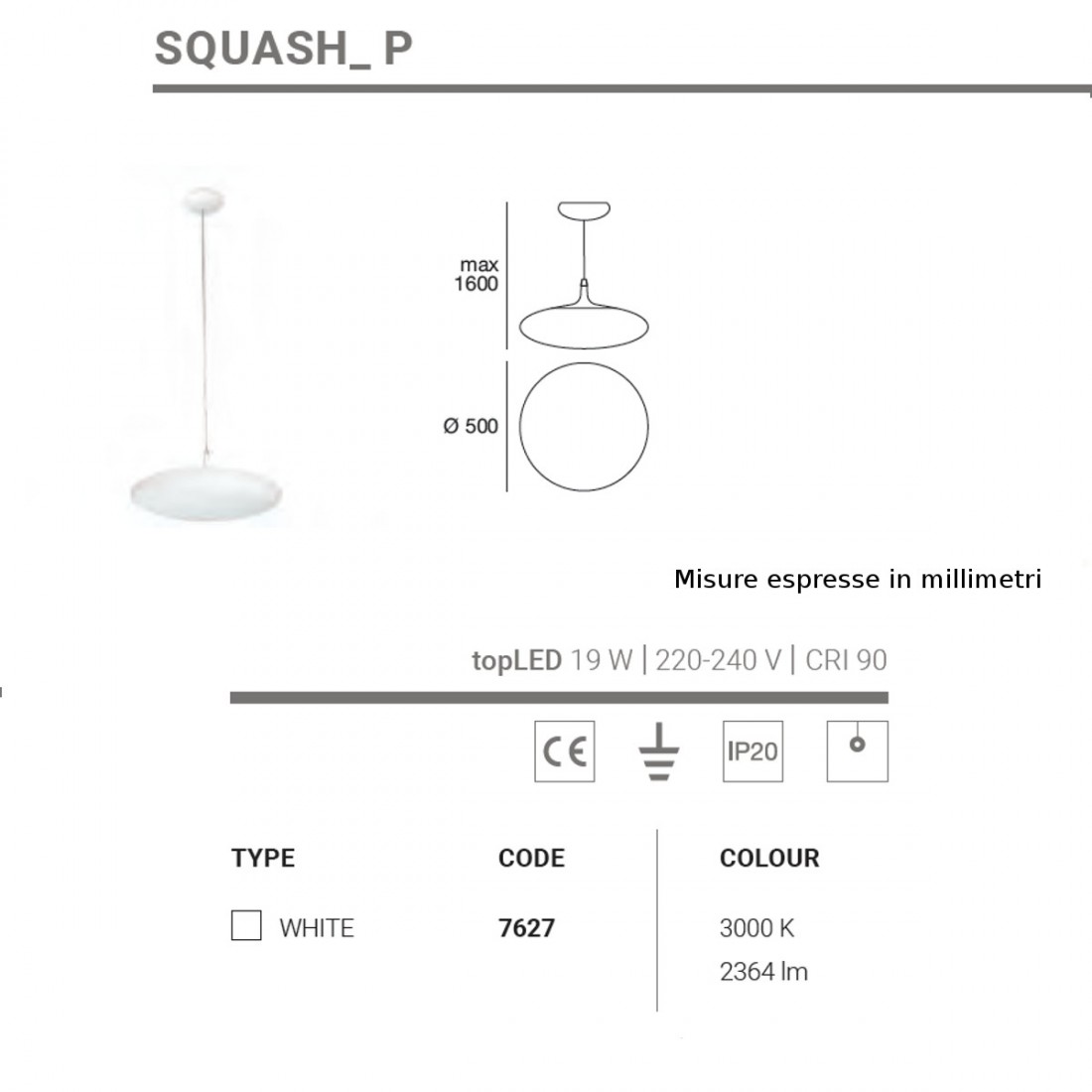 Sospensione SQUASH 7627 Linea Light Group