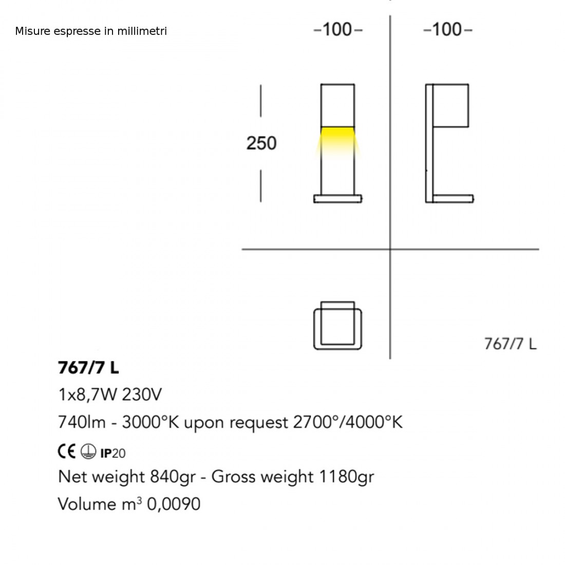 Lampe de chevet moderne Cattaneo CUBICK 767 7L LED