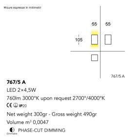 Applique murale moderne Cattaneo éclairage CUBICK 767 5A LED