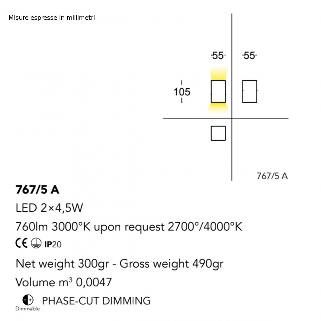 Applique murale moderne Cattaneo éclairage CUBICK 767 5A LED