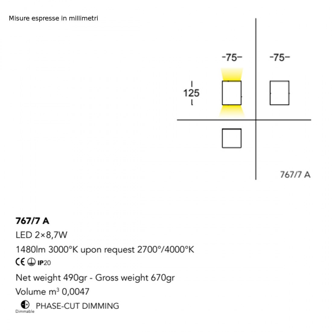 Applique CUBICK 767 7A Cattaneo illuminazione