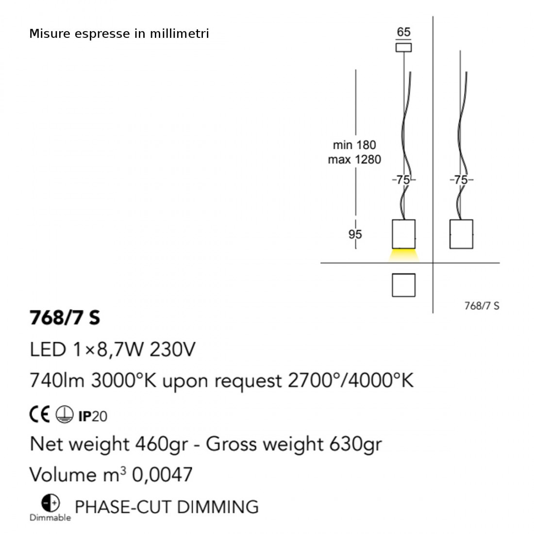 Lustre moderne Cattaneo éclairage CUBICK 768 7S LED