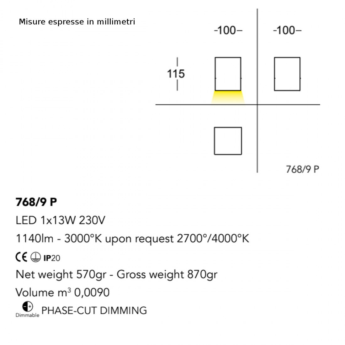 Plafoniera CUBICK 768 9P Cattaneo illuminazione