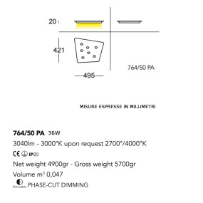 Plafonnier moderne Cattaneo FUORISQUADRA 764 50PA éclairage LED