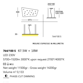 Lustre led moderne FUORISQUADRA 764 100S Cattaneo éclairage