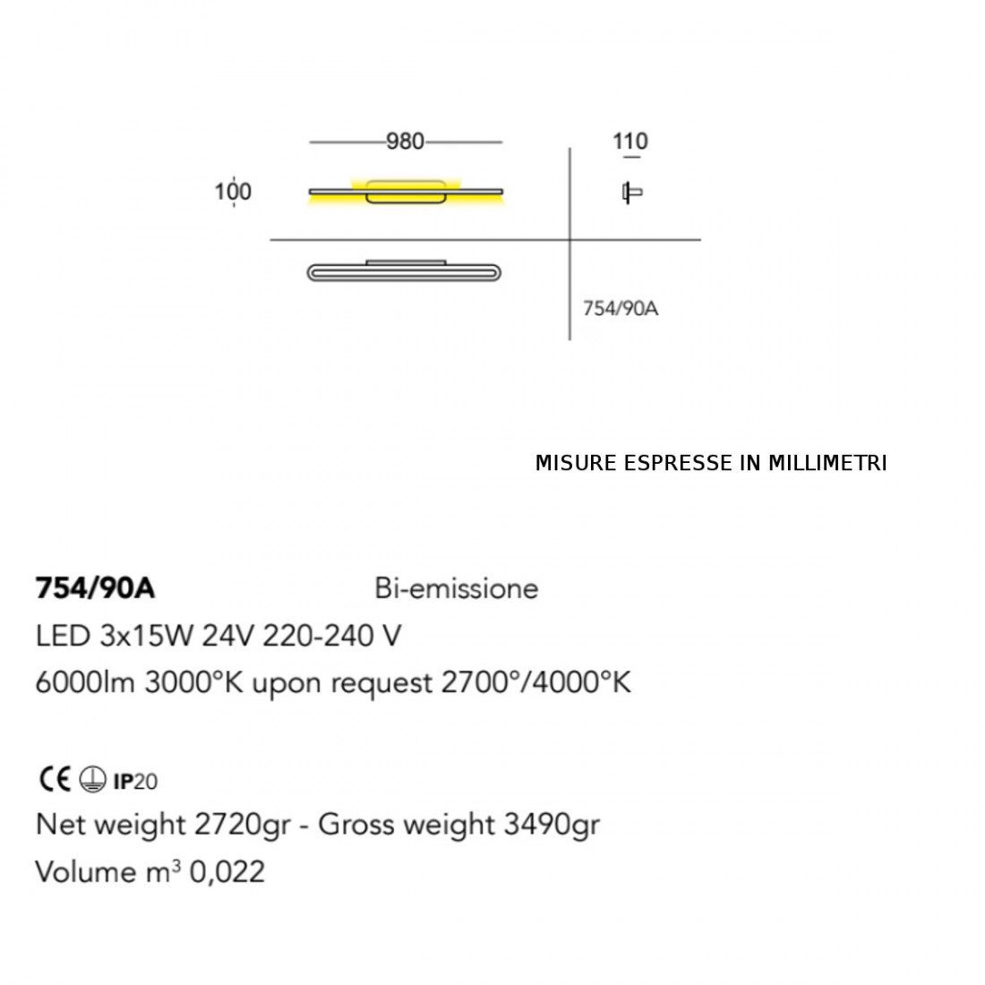 Applique TRATTO 754 90A Cattaneo illuminazione