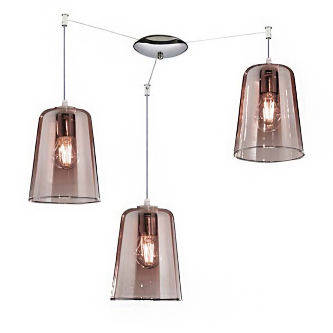 Suspension triple Top Light SHADED 1164 S3 E27 LED verre Pyrex coloré