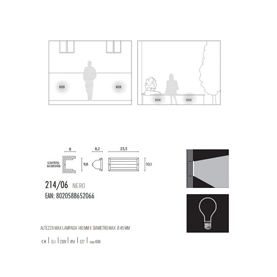 Sovil lampe de balisage encastrable moderne WALKING 214 E27 LED