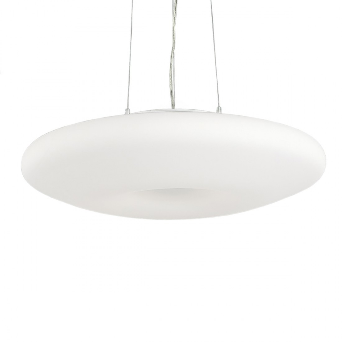 Lustre rond en verre blanc 5 lumières E27 max 60W.