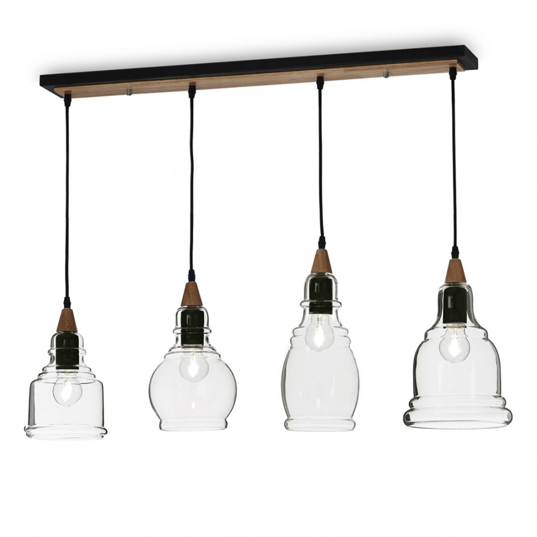 Suspension en verre moderne avec 4 luminaires E27 max. 60W.