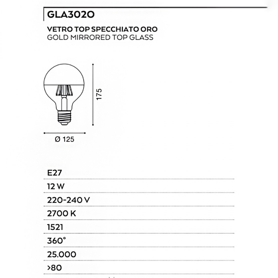Lampadina LED 12w globo E27 2700k vetro specchiato oro 1521 lumen