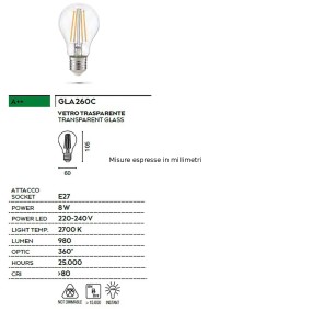 Ampoule LED Gea Led GLA260C E27 pour douille E27, lumière chaude