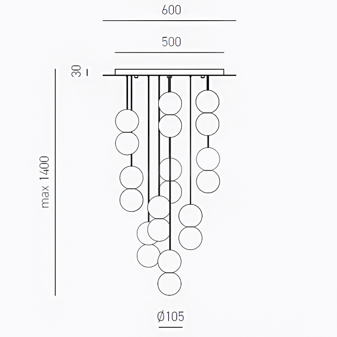 Lámpara de araña moderna Gea Luce SFERA S10 de vidrio y hormigón