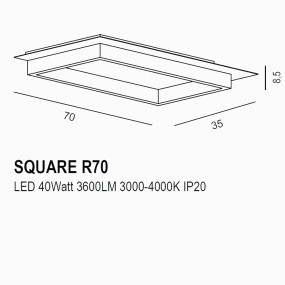 Promoingross SQUARE R70 WH plafonnier LED avec interrupteur moderne