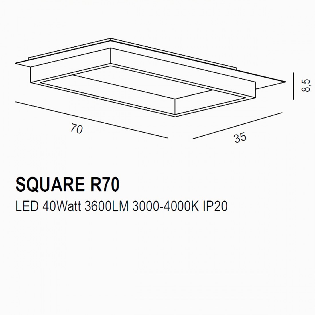 Promoingross SQUARE R70 WH moderne LED-Deckenleuchte mit Schalter