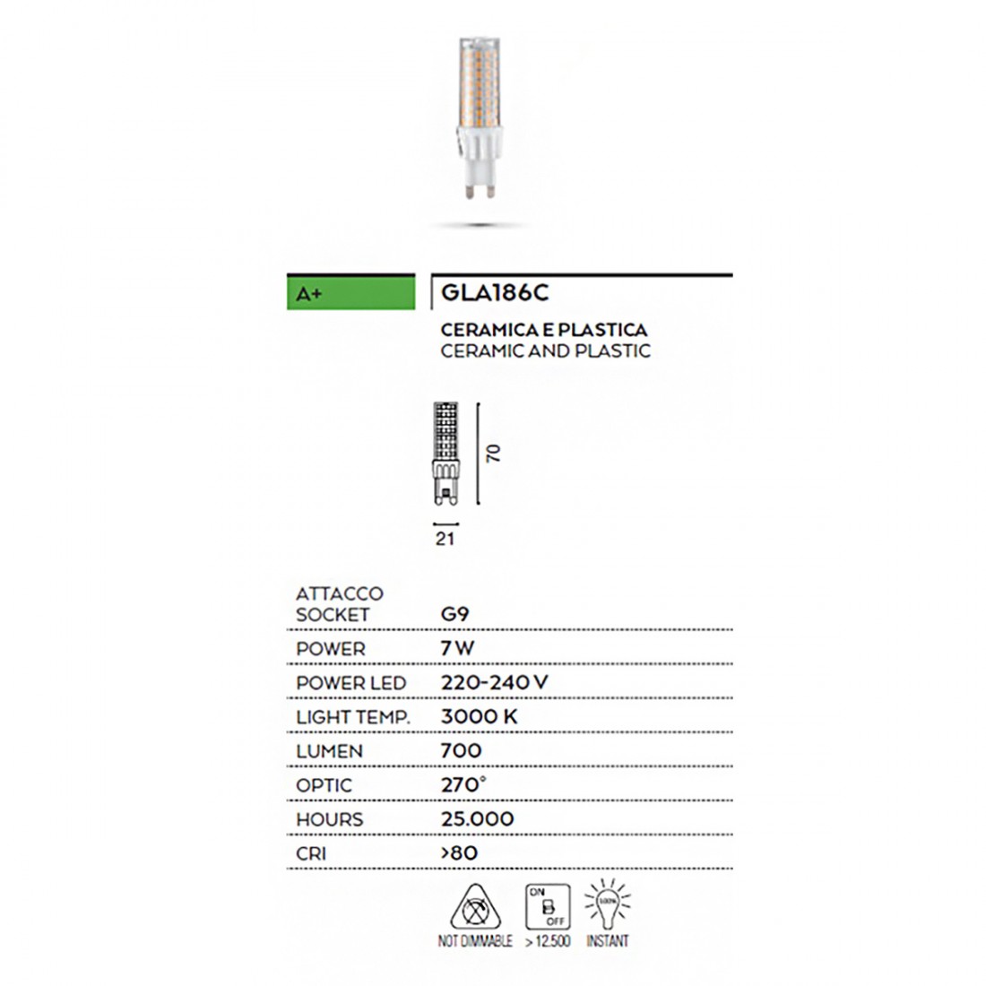 Lampadina gu10 oplae in plastica gea led 38° cri 80 da 7w 3000k