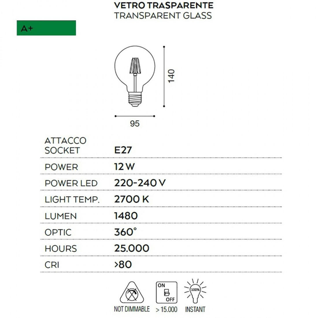 Ampoule Gea Led GLA255C E27 12W LED 1480LM 2700°K 360°