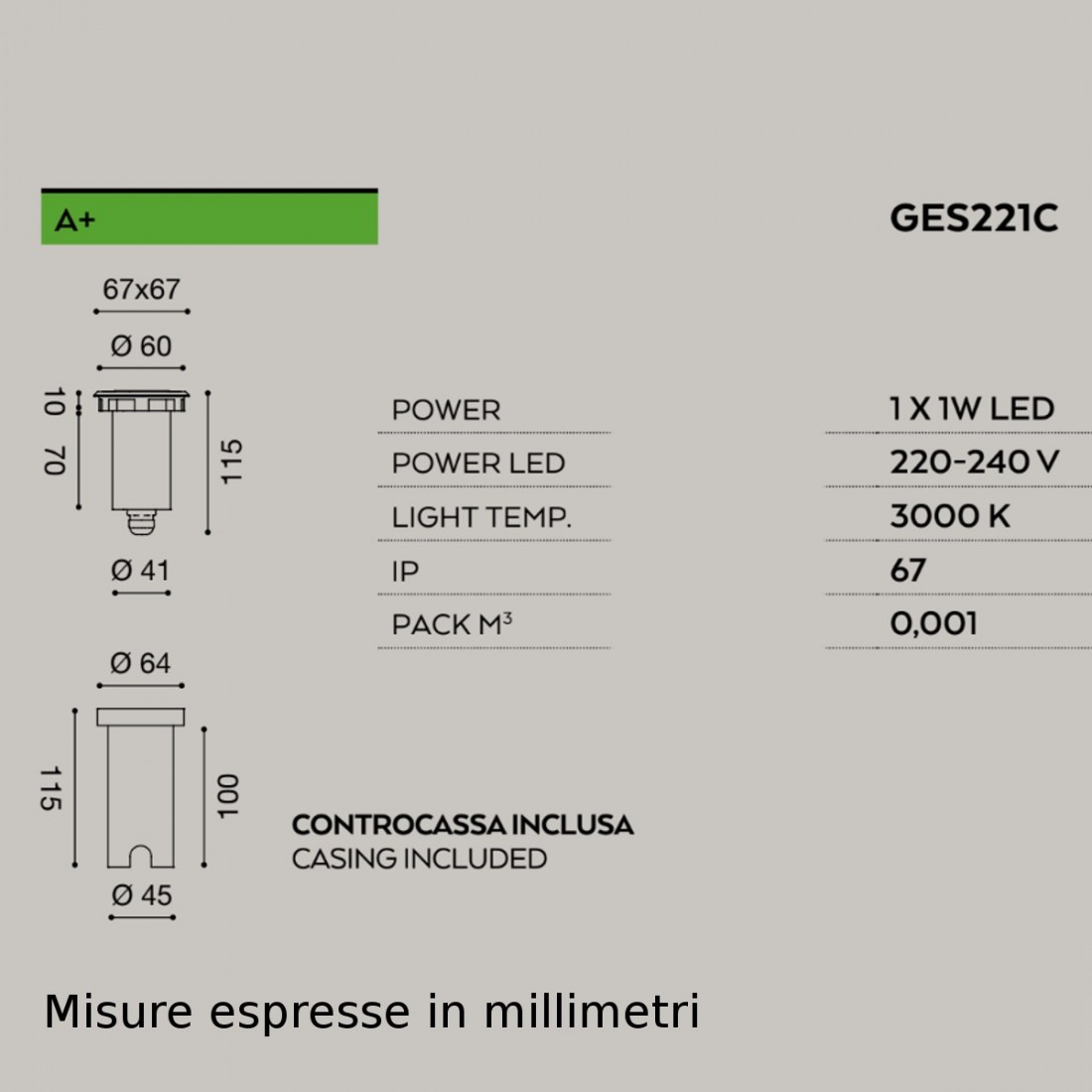 Faretto incasso GES221C Gea Led