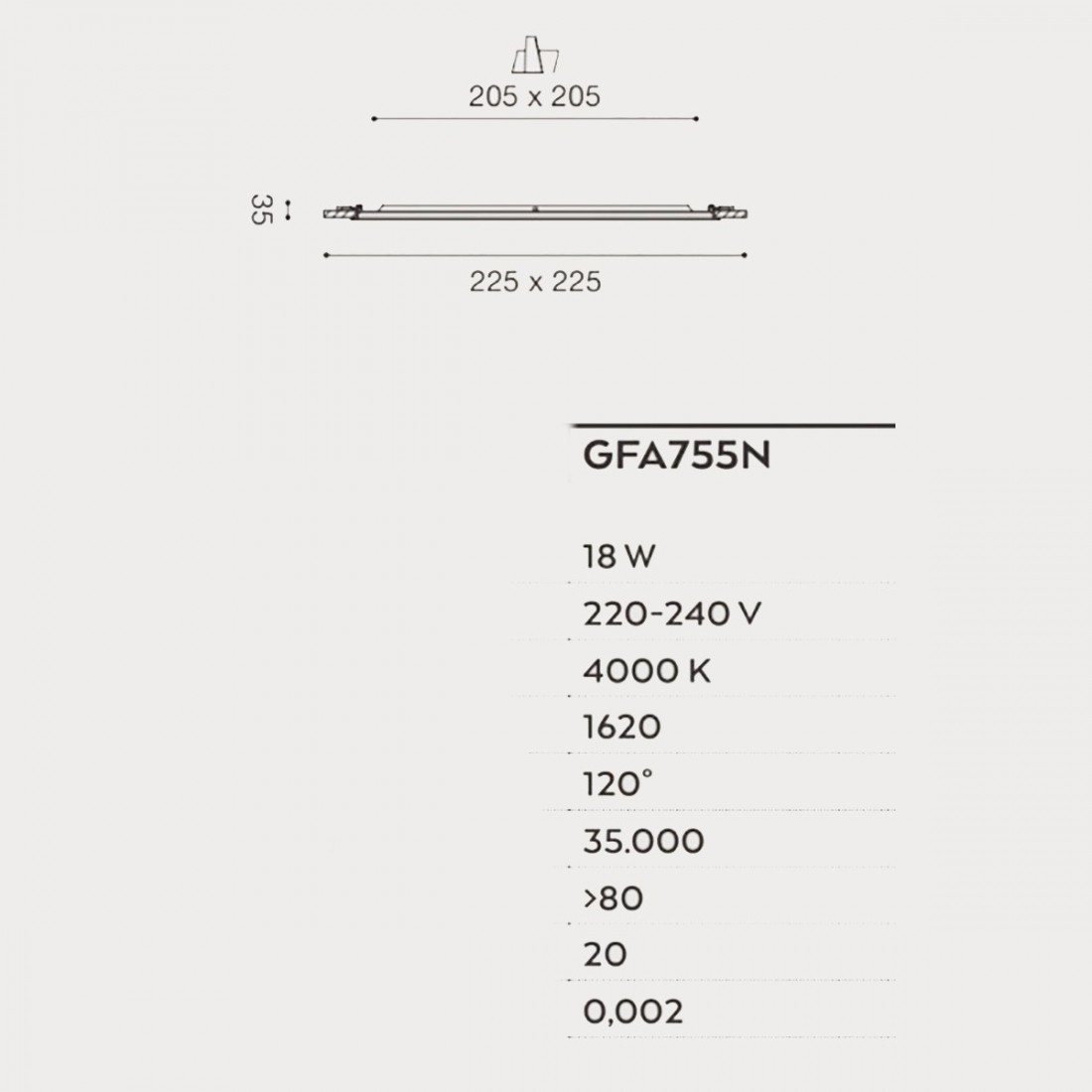 Faretto incasso gea led maia q gfa753 c 6w led quadrato termoplastico  lampada soffitto cartongesso interno