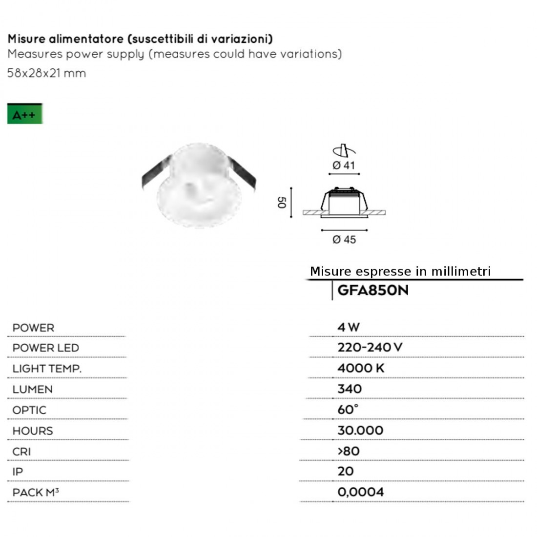 Spot encastrable aluminium verre Gea Led GAIA GFA850N LED