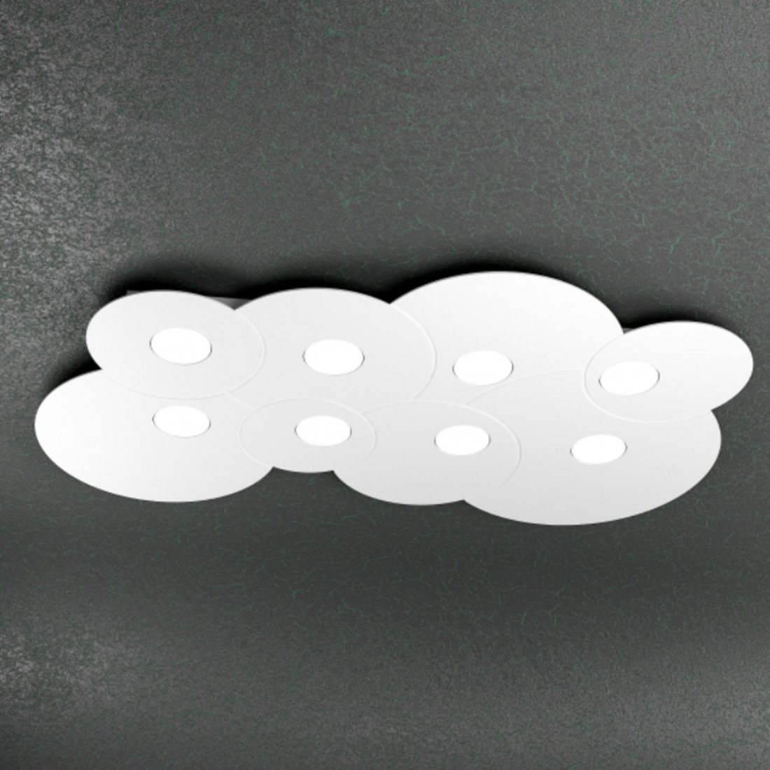 Plafonnier Cloud en métal blanc à led, 8 lumières, plat.