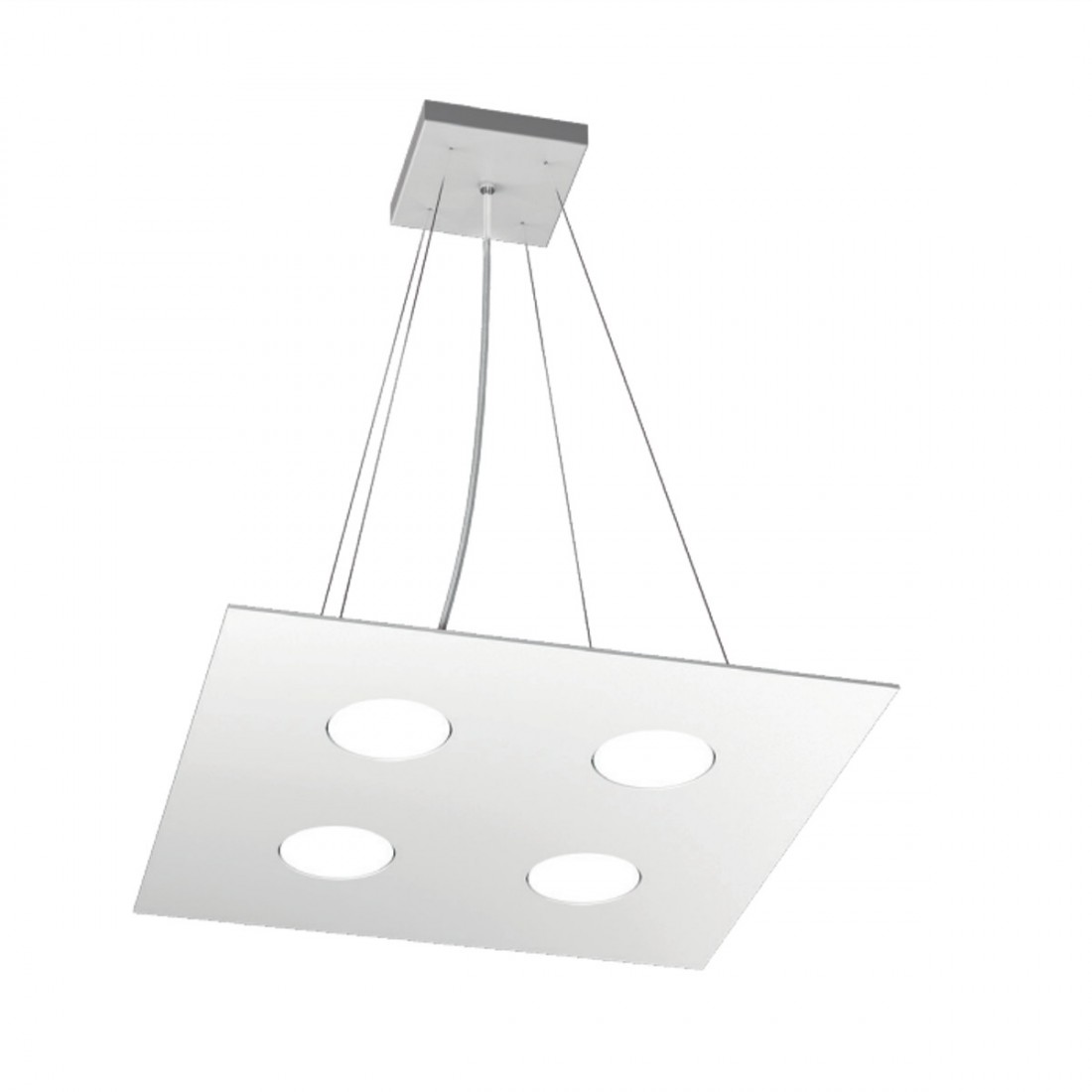 Quadratischer weißer LED-Kronleuchter aus Metall, 4 Lichter ohne Treiber.