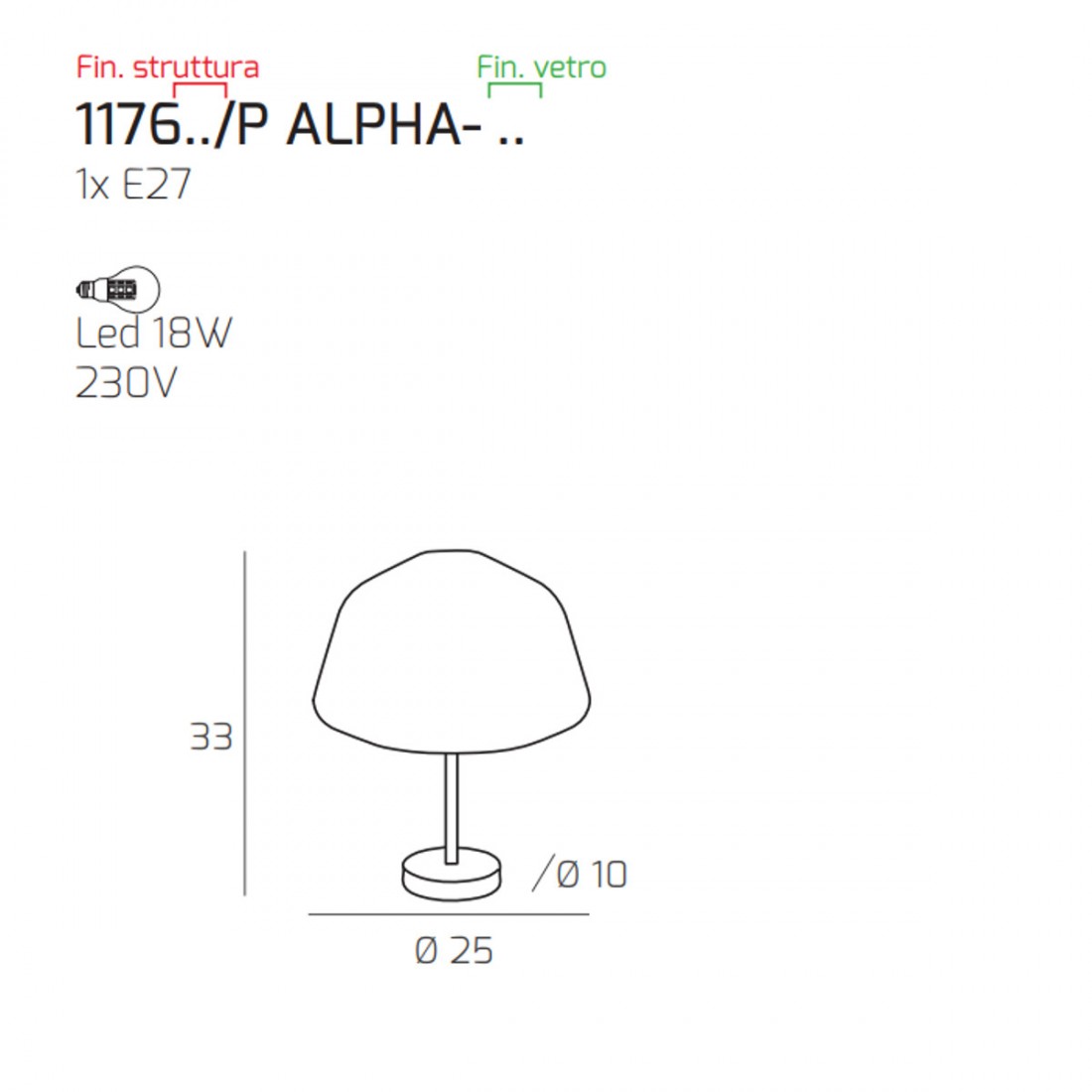 Classic Abat-jour Top Light DOUBLE SKIN 1176OS P ALPHA AM E27 LED