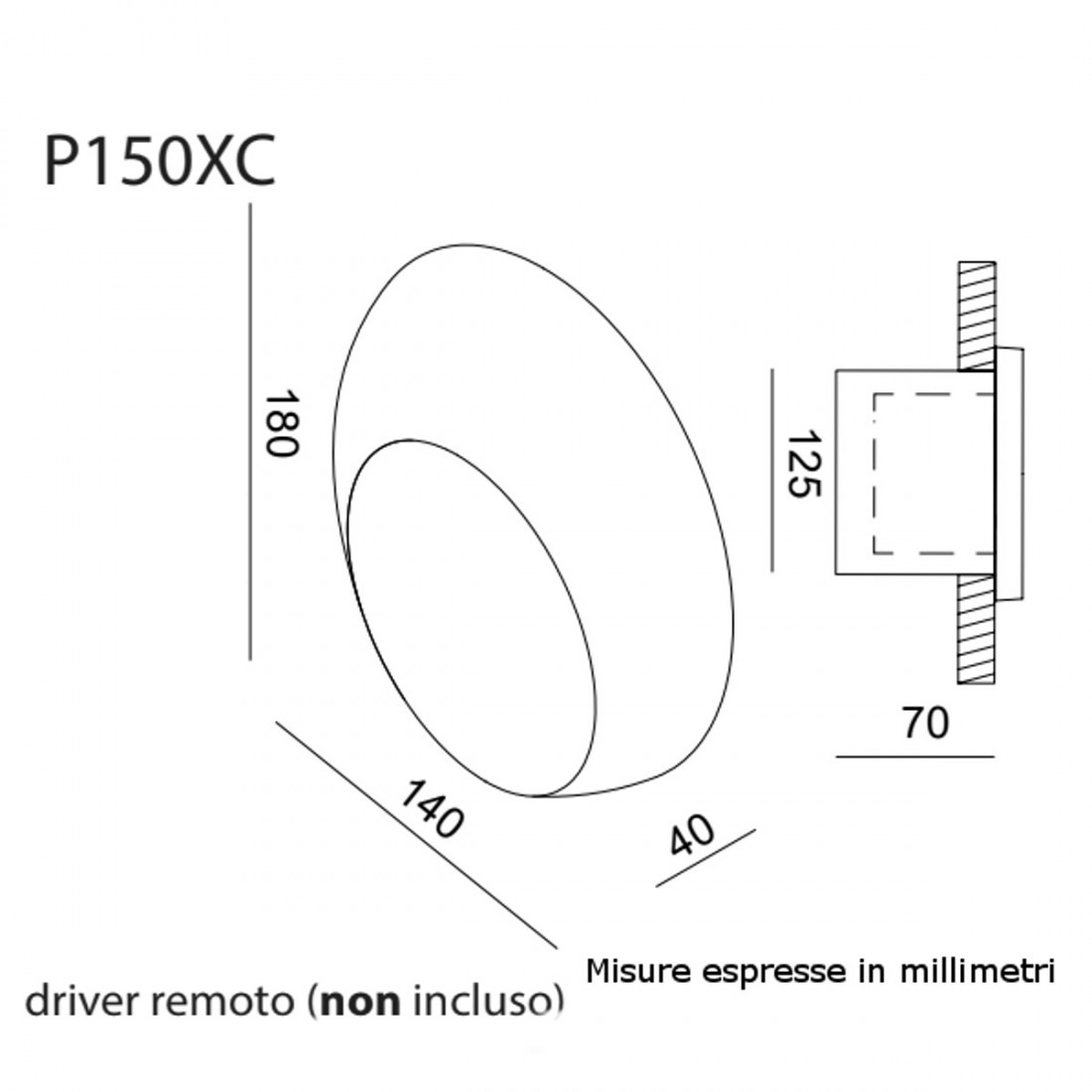 Toscot SQUARE OVAL P150 40° LED-Wandeinbauleuchte