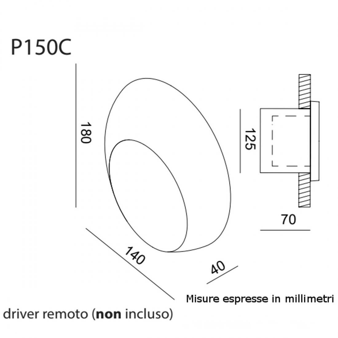 Toscot SQUARE OVAL P150 40° LED-Wandeinbauleuchte