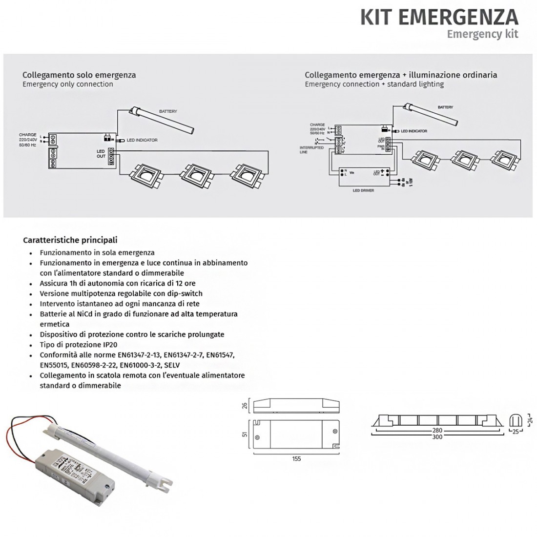 Applique gesso kit emergenza 9010 ISA 2421C+099.142 LED