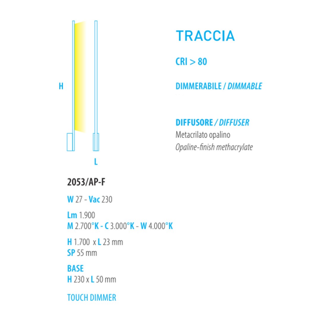 Applique longue moderne, droite et plate avec prise. LED.