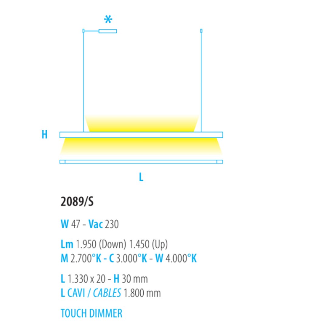 Suspension de variateur tactile à led avec module led. Lumière dessus et dessous. LED.