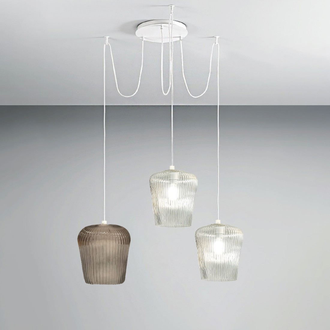 Suspension Gea Luce NUMA BR3 en verre ambré transparent