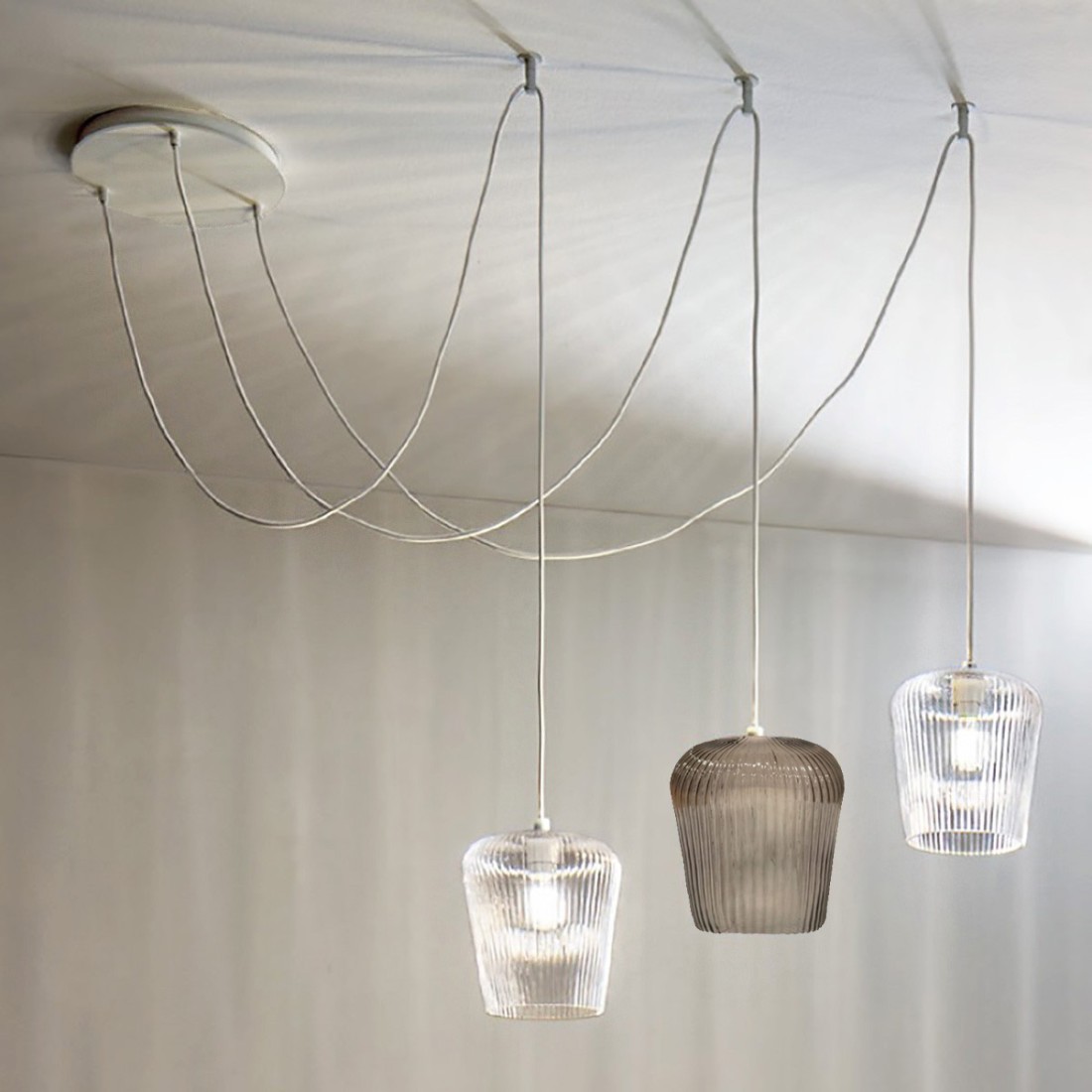 Suspension Gea Luce NUMA BR3 en verre ambré transparent