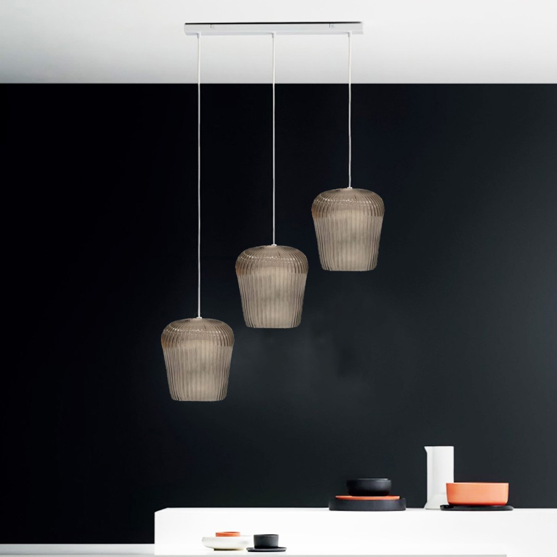 Suspension Gea Luce NUMA BR3 en verre ambré