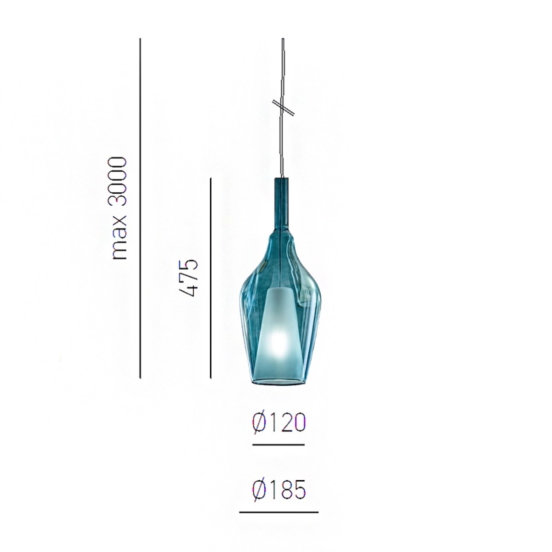 Sospensione vetro blu trasparente Gea Luce OFELIA S12