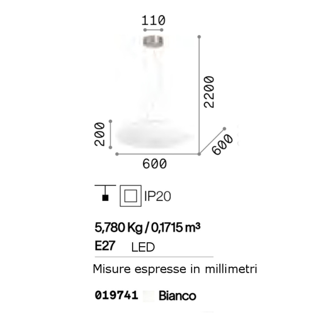 Lámpara de araña moderna Ideal Lux GLORY SP5 019741 E27 LED